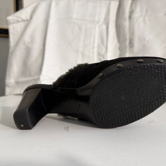 Stuart Weitzman Black Suede Shearling Clog Mules | Women’s 6 - Picture 10 of 13